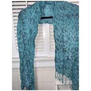 Light Teal Scarf with Black Peace Signs